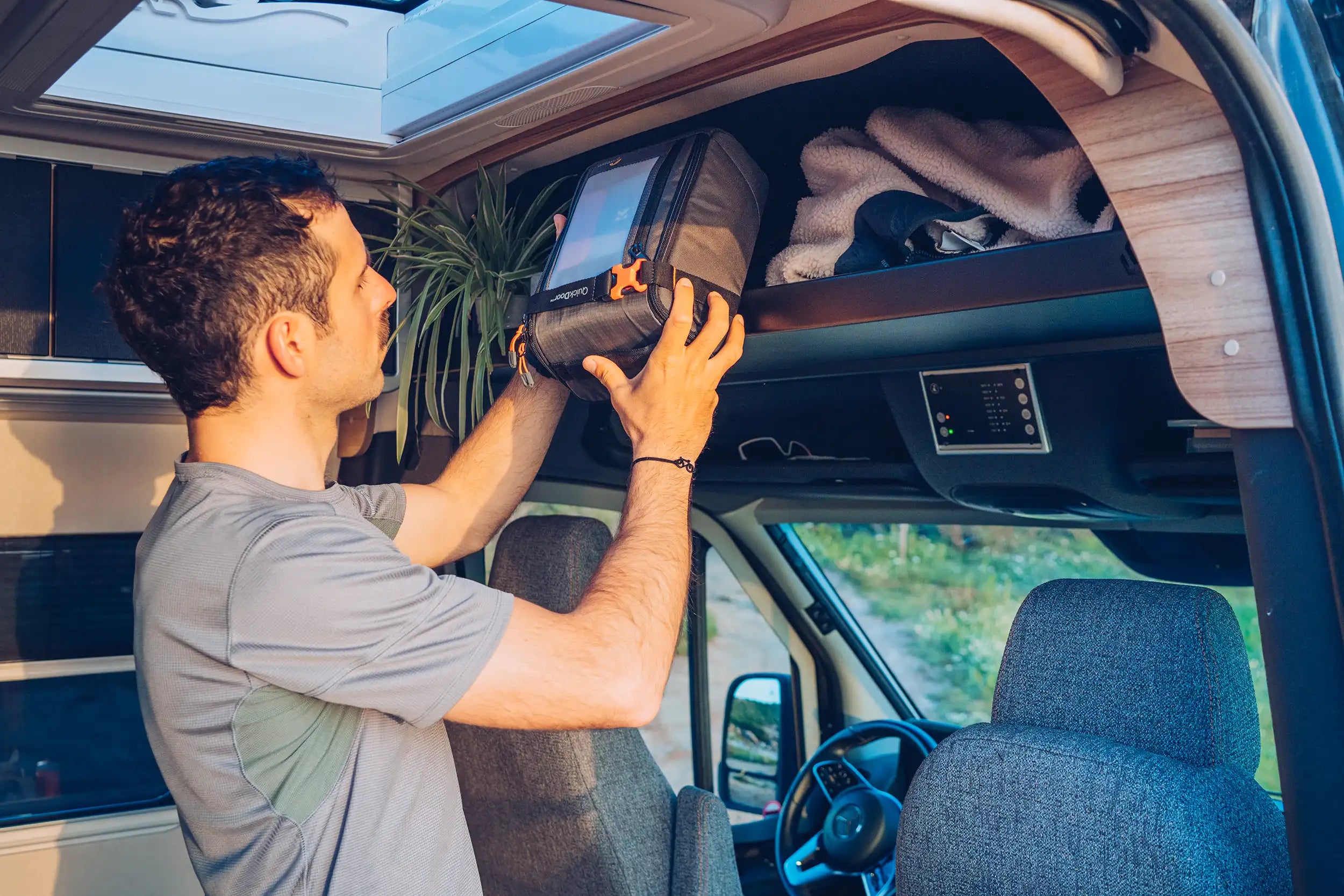 Sequoia overhead shelf installed above the campervan cab