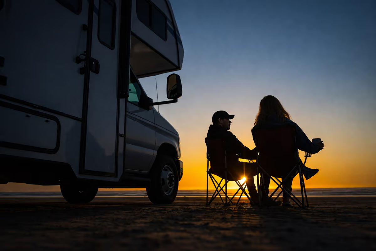 Campervan travelling and recharging its off-grid electrical system