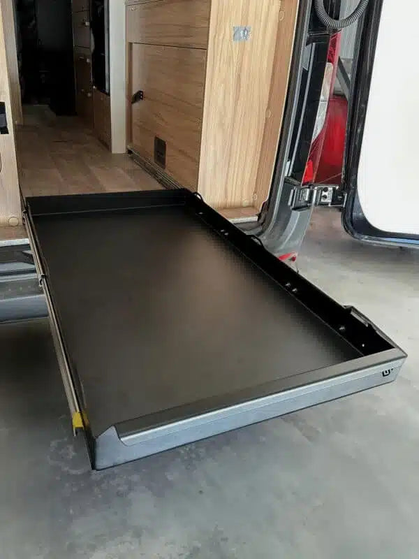 Hymer Grand Canyon S slide-out tray extended