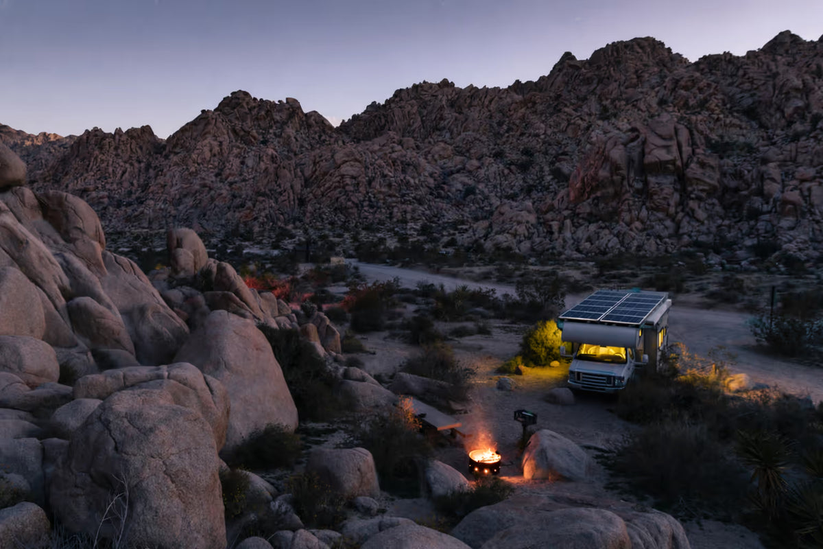 Campervan roof solar panel system for off-grid electrical power
